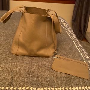 Small tan leather tote
